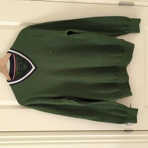 Tommy Hilfiger Green V Neck Cotton Sweater